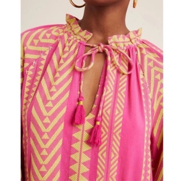 Maeve By Anthropologie Dominique Tunic Dress Pink Yellow Bright Small Petite - Picture 2 of 12